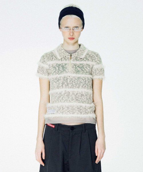 [SCULPTOR®] Mixed Yarn Collared Top (2 color)