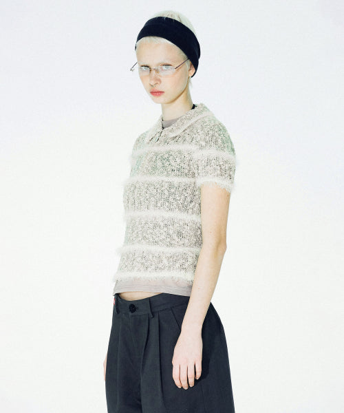 [SCULPTOR®] Mixed Yarn Collared Top (2 color)