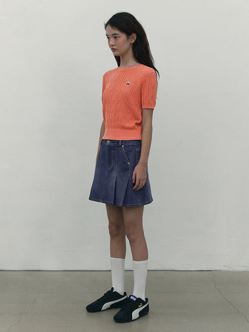 [KIRSH®] SMALL CHERRY CABLE CROP SHORT SLEEVE KNIT (3 color)