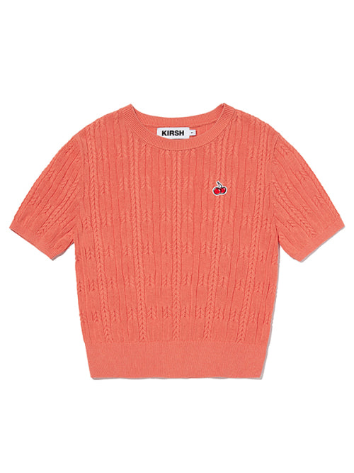 [KIRSH®] SMALL CHERRY CABLE CROP SHORT SLEEVE KNIT (3 color)