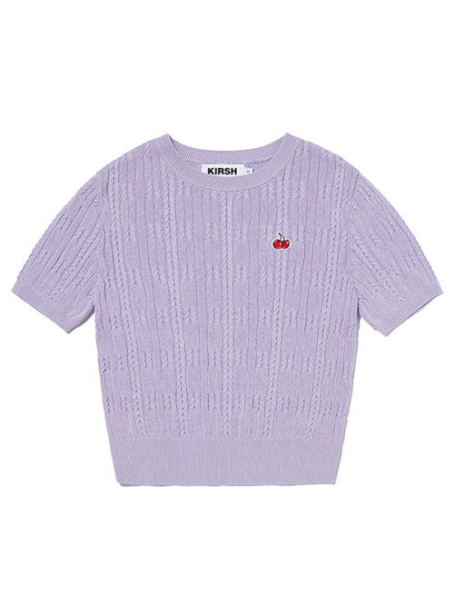 [KIRSH®] SMALL CHERRY CABLE CROP SHORT SLEEVE KNIT (3 color)